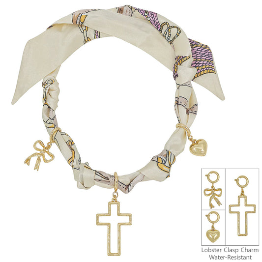 Cream Natrual Knotted Scarf Multiple Charms