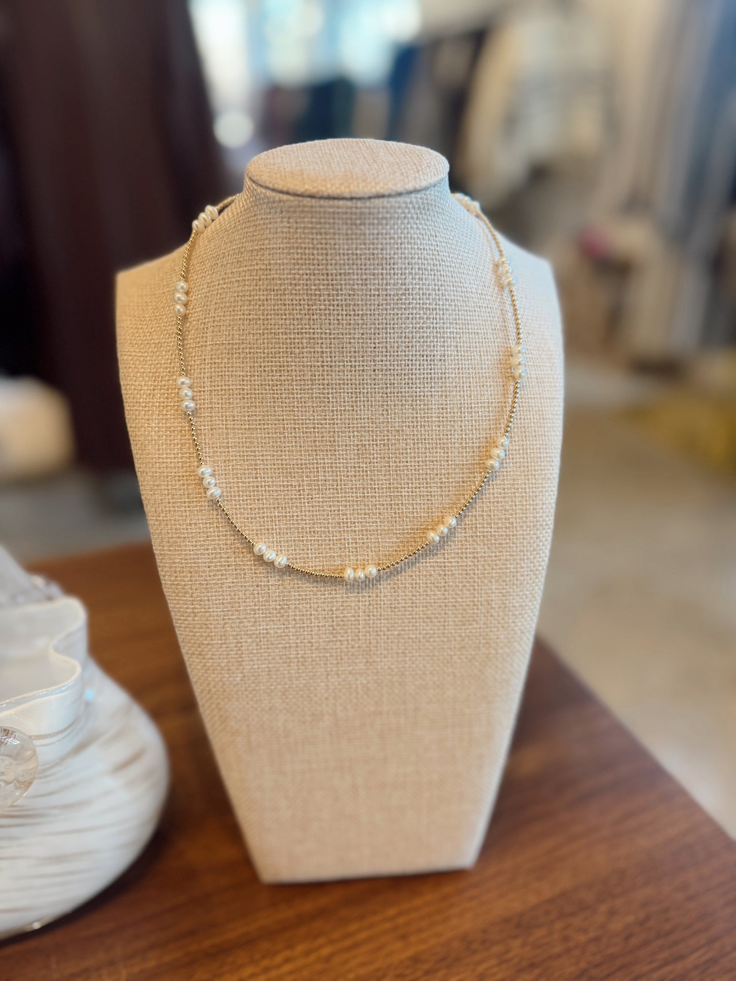 Gold Necklace Natrual Pearl