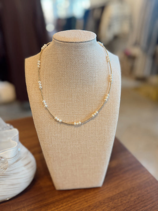 Gold Necklace Natrual Pearl