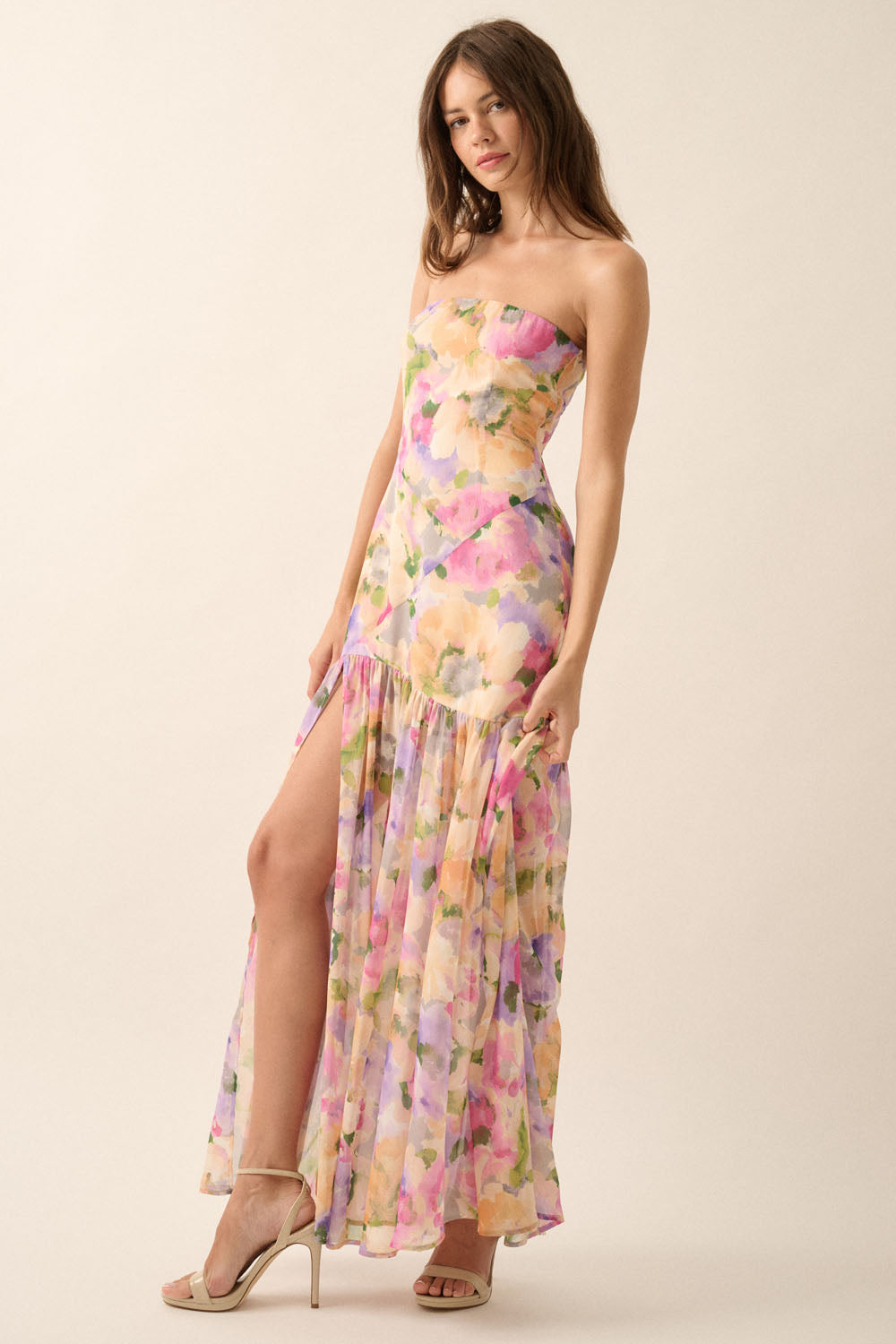 Soft Bloom Strapless Maxi