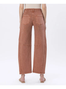 High Rise Copper Color Twist Barrel Jeans