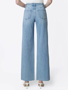 High Rise Clean Cut Raw Hem Wide Jeans