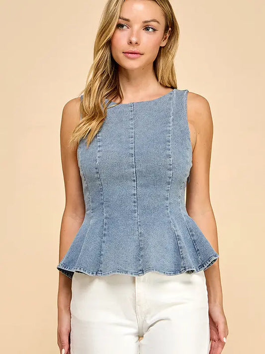 Denim Flare Top