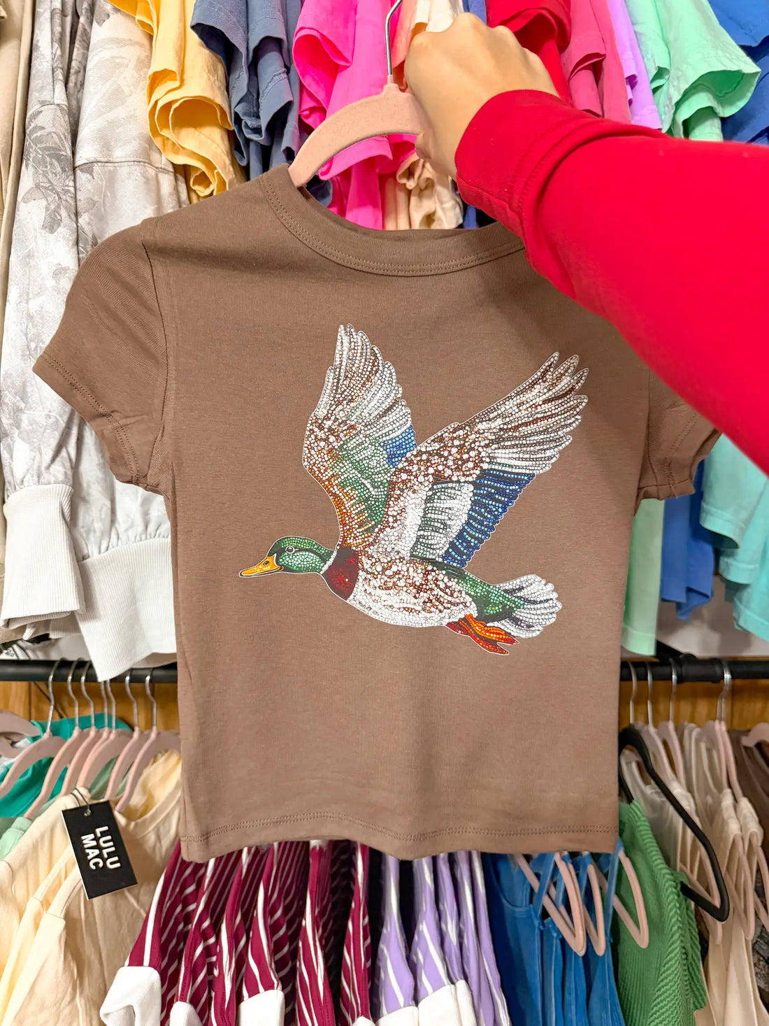 Bedazzled Duck Cropped Baby Doll Tee