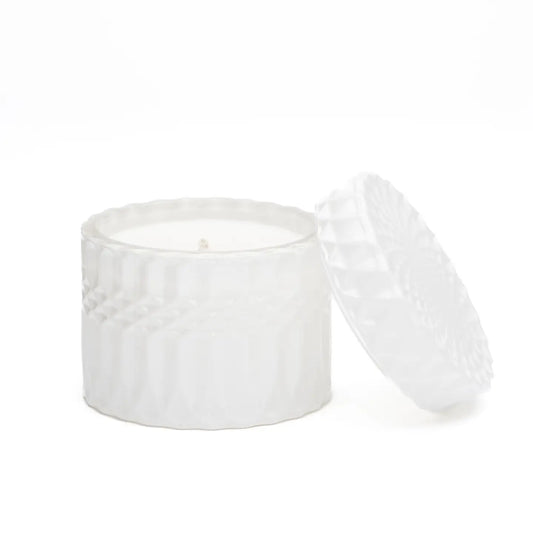 Faceted Jar Candle - 8 oz - White Glass - Boyfriend Jeans